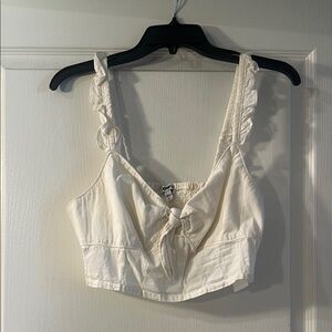 Express Cream Ruffled Tie-Front Tank Top